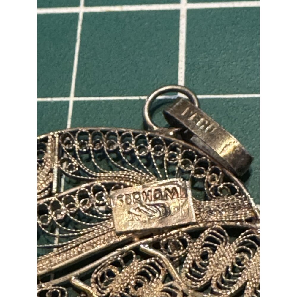 Vintage Gorham Sterling Silver Filigree Bird Pendant Unique Winged Design Ornate - Picture 8 of 8